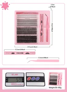 Macro detail of DIY eyelash kit showing pink tweezer and precise product dimensions