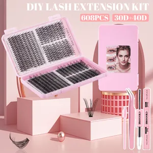 DIY-wimperextensiekit met 608 clusters en dubbelzijdige bond en seal hulpmiddel
