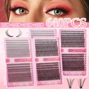 Kit de 640 grappes de cils DIY, densités 10D à 40D, longueurs 8-18mm pour un volume naturel