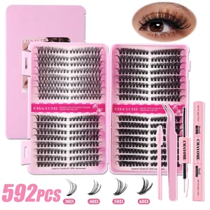 Kit extension ciglia fai-da-te con 592 ciuffi, colla, pinzetta e custodia rosa