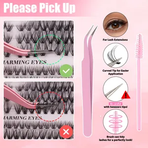 Roze gebogen pincet en wimperborsteltje voor het precies aanbrengen van DIY wimperextensions
