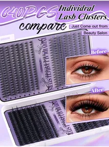 Detailed 640PCS individual lash cluster set with 9-16mm mixed lengths and results