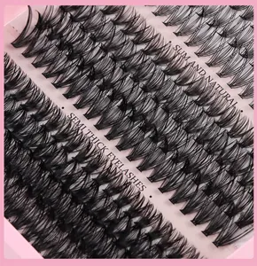 Close-up of 320 clusters DIY individual eyelashes with slim and natural cross-style texture