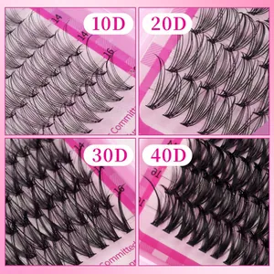 Set ciglia finte a ciuffetti DIY densità 10D-40D lunghezze 14mm e 16mm nere