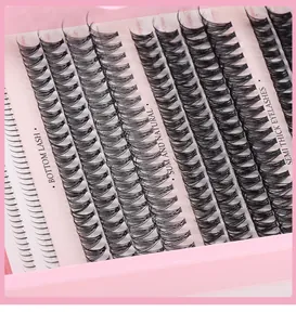 Detailed close-up of 320 cluster DIY false eyelashes set with various lengths and types