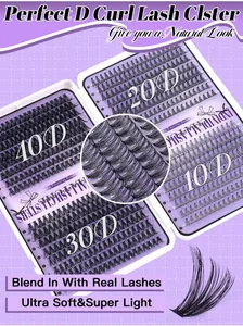 Macro detail of D curl cluster eyelashes in 10D to 40D density for a natural 3D look