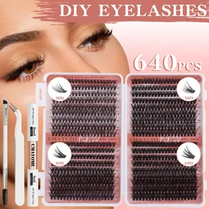 DIY cluster lashes set featuring 640 pieces of 30D-60D volume with bond and seal