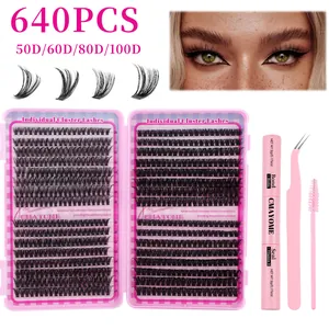 Set 640 ciglia a ciuffetti fai-da-te con accessori rosa per volume naturale D-curl