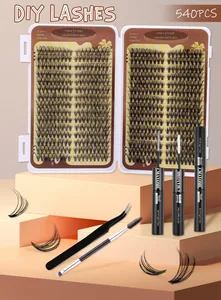 DIY Wimpernverlängerungs-Set mit 540 Clustern, Pinzette, Bürste und Wimpernkleber