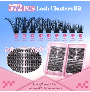 Detailed view of DIY individual eyelash cluster set with sizes from 10mm to 16mm length