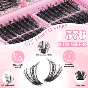 DIY cluster lashes set with 576 clusters of fluffy black multi-layer synthetic fibers