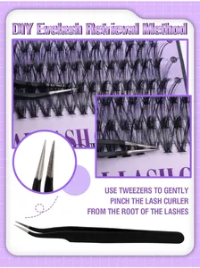 Detailed guide on picking DIY individual eyelash clusters from the tray with tweezers