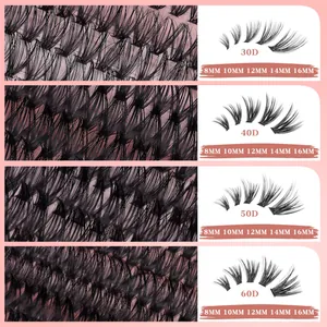 Detail of 30D-60D lash clusters showing various lengths from 8mm to 16mm for DIY volume