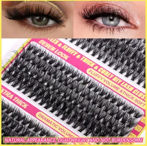 Detailed view of fluffy 10-14mm lash clusters showing dramatic volume and D-curl effect