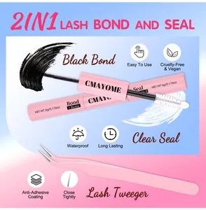 Dual-ended eyelash adhesive and sealer with precision applicator tool in pink and blue design