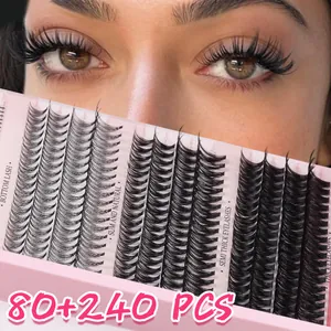 DIY 320 cluster individual eyelash extension kit with 5-16mm mixed natural bottom lashes