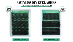 Detail of 300 DIY individual eyelash clusters with 30D to 100D volume and 10-16mm lengths