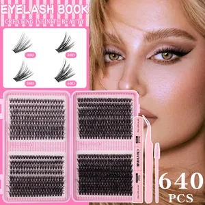 Detailed 640pcs DIY lash extension kit with 30D-60D cluster lashes and application tools