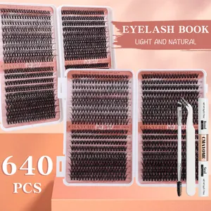 640 PCS large capacity DIY individual lash cluster kit with tweezers, bond and seal