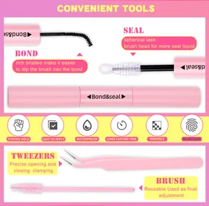 Detail view of 2-in-1 eyelash bond and seal with precision tweezers and applicator
