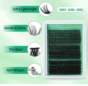 Macro detail of 10-16mm individual lash clusters showing 30D 40D 50D volume density