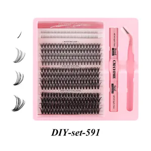 320 clusters DIY lash extension kit with glue and tweezers ranging from 5mm to 16mm