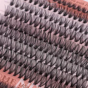 Macro detail of natural wispy DIY cluster lash extensions with fine tapered tips