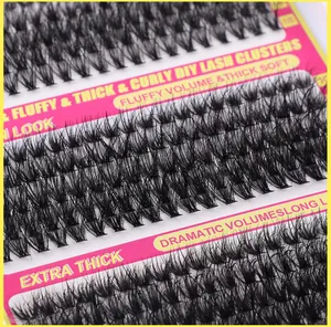 Macro view of fluffy and thick DIY eyelash clusters with extra curly volume detail