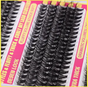 Close-up of DIY lash clusters showing fluffy and curled synthetic fiber textures