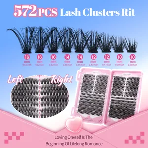 572Pcs DIY lash clusters kit with 10-16mm individual volume eyelashes in pink case