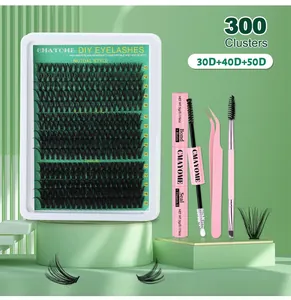 DIY eyelash extension kit with 300 clusters, bond and seal glue, tweezers, and brush