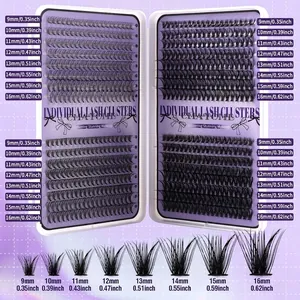 3D+80D mixed length individual lash clusters from 9mm to 16mm in organized box