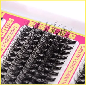 Macro detail of 300 thick soft eyelash clusters in lengths from 10mm to 18mm