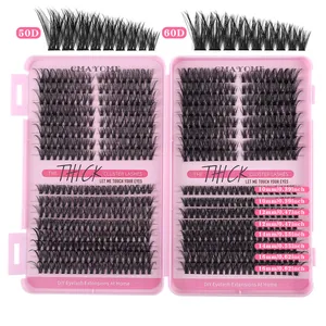 Kit d'extension de cils DIY en bouquets 50D et 60D, longueur 10-16mm, volume dense