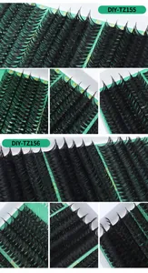 Macro detail of natural curly 10-16mm cluster false eyelashes in DIY extension set