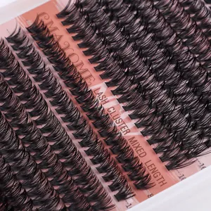 Macro detail of mixed length DIY individual eyelash clusters from 8mm to 16mm