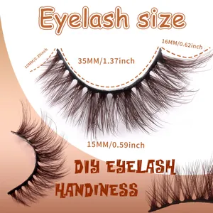 Brown synthetic false eyelashes set with detailed length 10mm-16mm and width 35mm