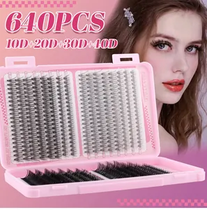 640 DIY Wimpern-Set mit 10D-40D Volumen und 8-18mm Länge in einer rosa Box