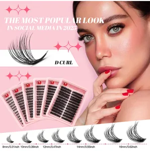 Detailed view of D curl cluster lashes in multiple lengths from 8mm to 16mm for DIY