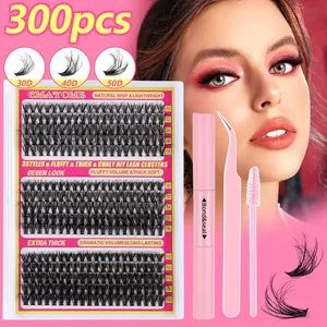 Individual Lash Clusters Extension With Bond And Seal Pink Tweezers Brush Curly Thick Fluffy False Eyelashes For Women