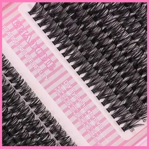 Macro detail of black synthetic fiber DIY cluster lashes showing natural volume and D curl