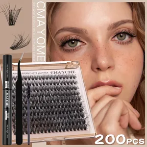 Detail view of 200pcs DIY lash extension kit with cluster lashes bond and seal and tweezers