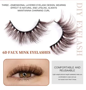 Detailed view of layered 6D faux mink false eyelashes in dark brown with 3D curl