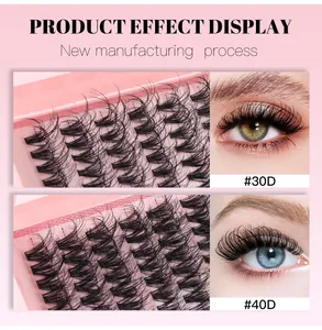Detail view of 30D and 40D cluster lashes showing high density volume and curl effect