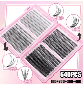 Detailliertes Set mit 640 DIY-Wimpernbüscheln in 10D-40D Volumen und 8-18 mm Länge