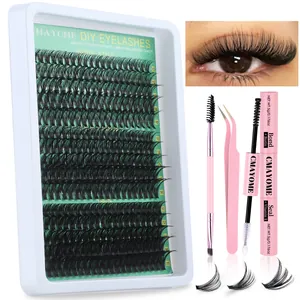 DIY cluster eyelash extension kit with 10-16mm natural wispy lashes and pink tools