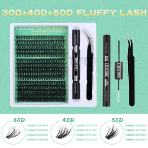 Kit ciglia finte fai-da-te 30D/40D/50D con colla bond seal e pinzette incluse