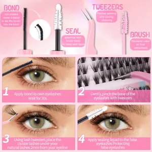 Kit extension ciglia fai-da-te con colla, sigillante, pinzette rosa e pennellino