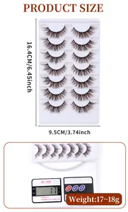 Detailed view of 7 pairs of thick brown lashes with package weight and size details