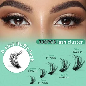 Dettaglio macro di 300 pezzi di ciglia finte D-curl fluffy da 10mm a 16mm di lunghezza